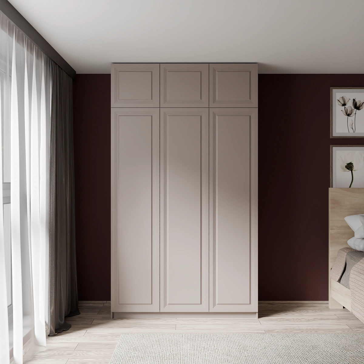 Шкаф с антресолью и фрезерованными фасадами Марс Кашемир (Оргей)